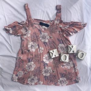 Pink Floral Cold Shoulder Top
